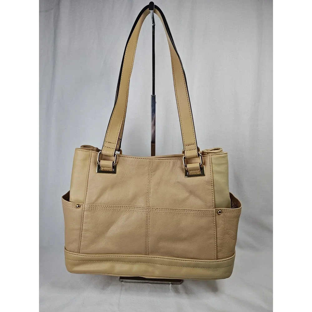Tignanello Pretty Pockets Shopper Womens Luxury Leather Purse Tote Bag Dune NWT